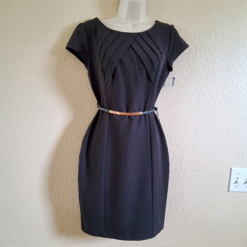 BCX Pleated Sheath Dress Size 5 Black New